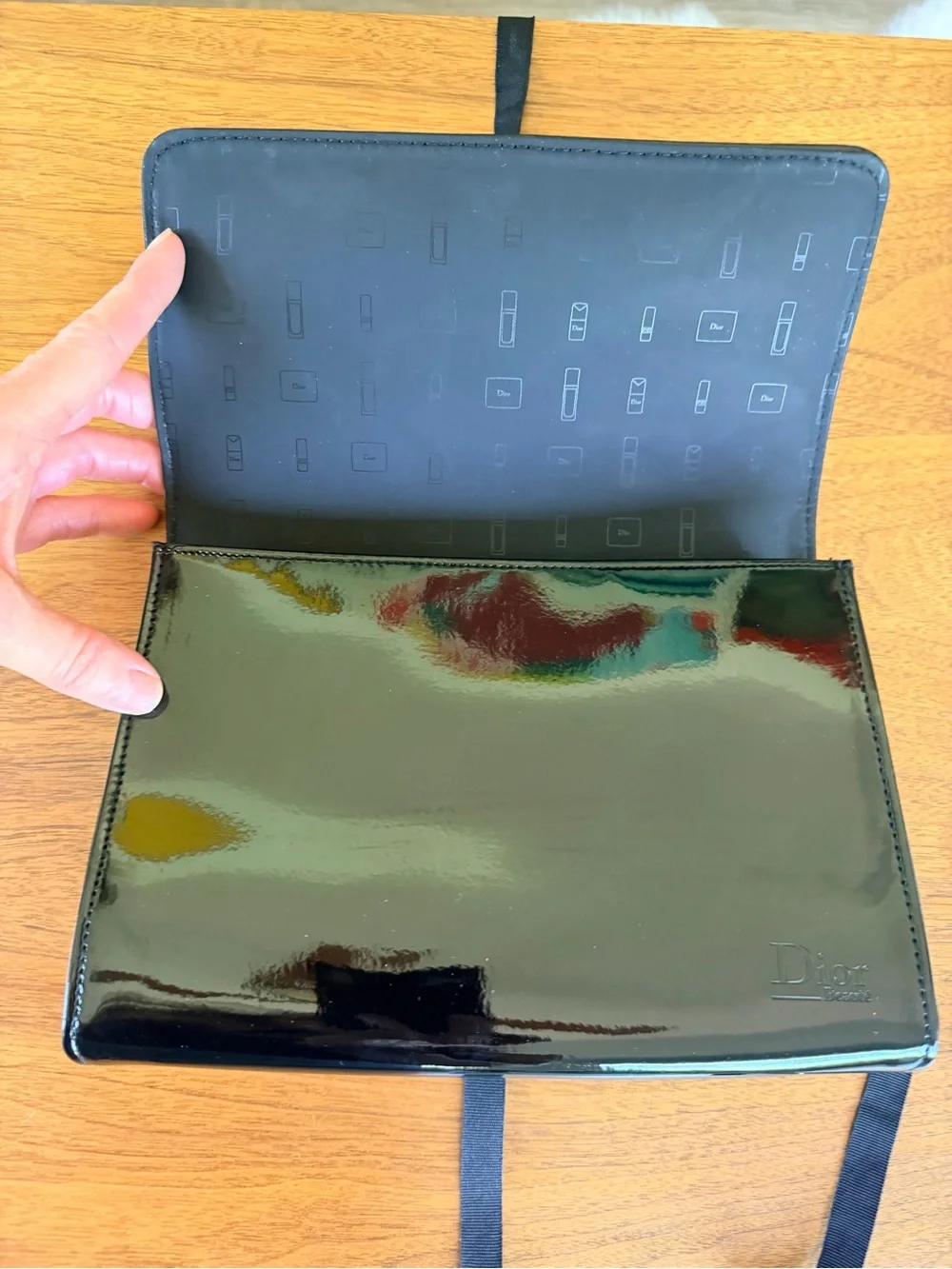Cristian Dior Black PU Leather Cosmetic Pouch NEW in Original Dior Box w Tissue